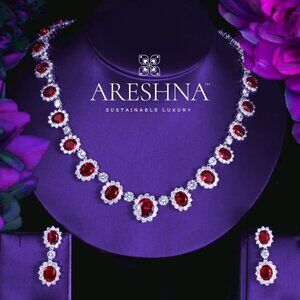 Ruby Red Diamond Jewelry Set Bridal Necklace and Earrings Crystal Jewelry Gift